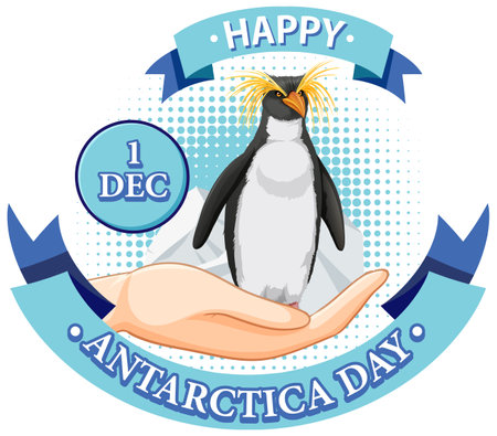 Antarctica day text with penguin illustrationのイラスト素材