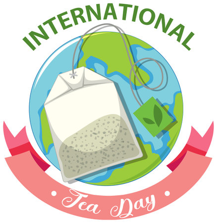 International tea day text banner illustrationのイラスト素材