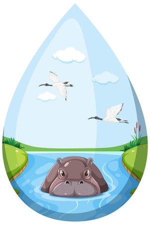 Hippocampus in pond in waterdrop form illustrationのイラスト素材