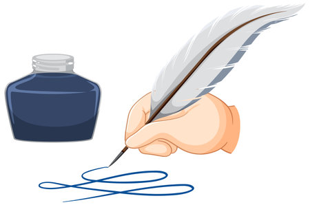 Black ink feather pen quill illustrationのイラスト素材