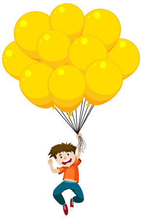 A boy holding yellow balloon illustrationのイラスト素材