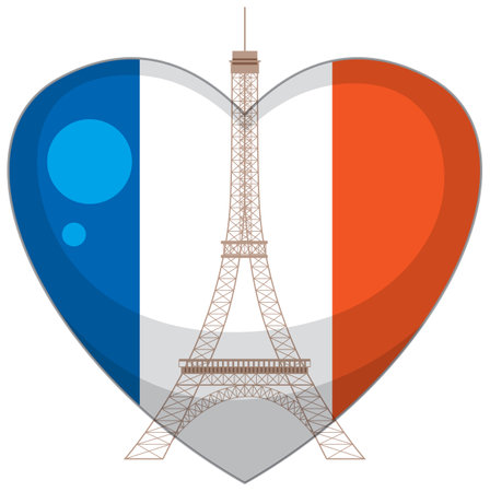 France heart flag icon with Eiffel tower Paris landmark illustrationのイラスト素材