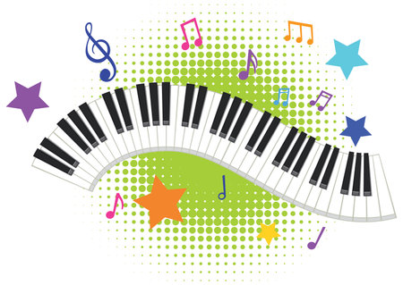Piano keyboard with musical symbols illustrationのイラスト素材