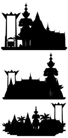 Thailand tourist attraction landmark with silhouette illustrationのイラスト素材