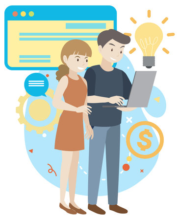 Working characters flat design for web banner illustrationのイラスト素材