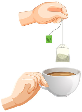 Hand holding tea bag and cup illustrationのイラスト素材