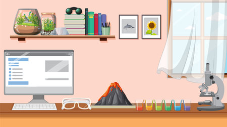 Science student learning table background illustrationのイラスト素材