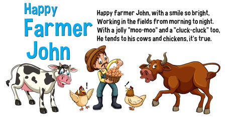 Happy farmer John story song for kids illustrationのイラスト素材