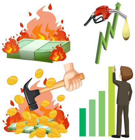 Set of inflation and economic recession crisis illustrationのイラスト素材