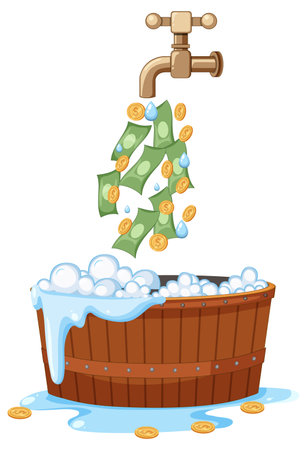 Water and money flowing from water tap illustrationのイラスト素材