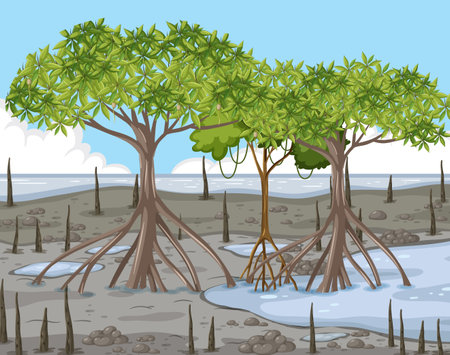 Mangrove forest landscape scene illustrationのイラスト素材