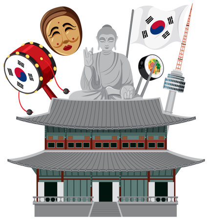 Korean element nation tradition symbol set illustrationのイラスト素材