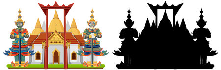 Thailand tourist attraction landmark with silhouette illustrationのイラスト素材