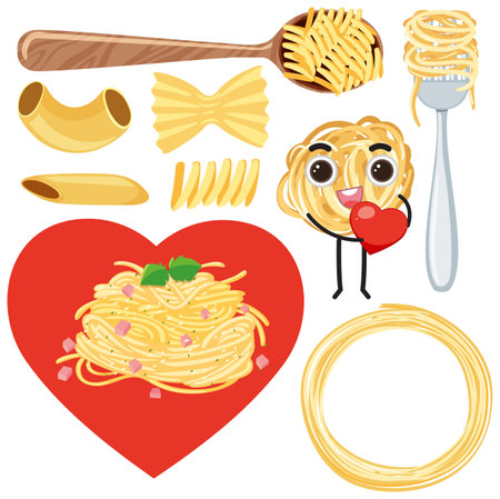 Set of pasta cartoon illustrationのイラスト素材