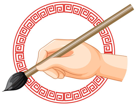 Hand holding chinese brush illustrationのイラスト素材