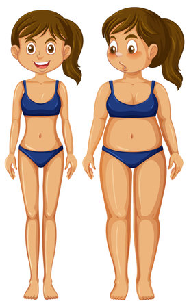 Set of healthy and unhealthy teenage girls illustrationのイラスト素材