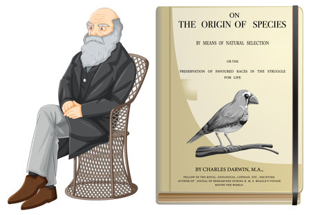 Charles Darwin and The origin of species book illustrationのイラスト素材