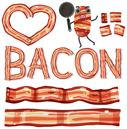mix set of grilled bacon illustrationのイラスト素材