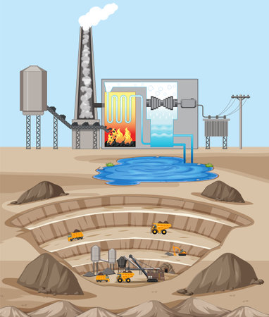 Inside of factory with fuel and water energy illustrationのイラスト素材