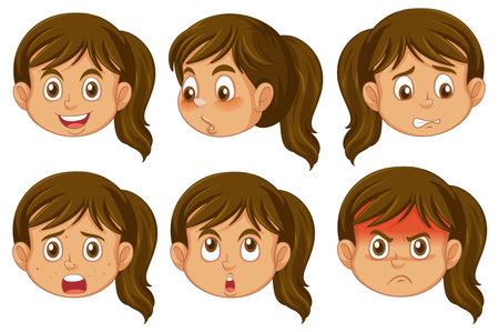 Puberty Girl Cartoon Characters Set illustrationのイラスト素材