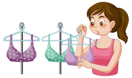 Teen Girl Experiencing Puberty Choosing Bra illustrationのイラスト素材