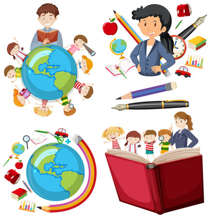 Set of teacher actoon character illustrationのイラスト素材
