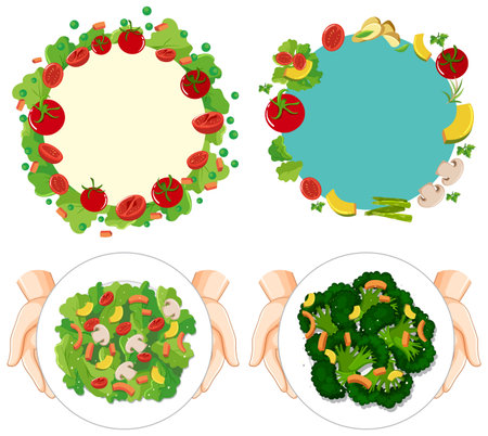 Set of healthy salad and salad template illustrationのイラスト素材