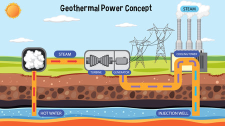 Geothermal Power Plant Design illustrationのイラスト素材