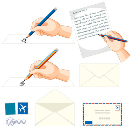 Set of mix letter writing illustrationのイラスト素材