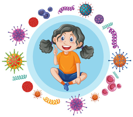 A girl surrounded by germs illustrationのイラスト素材