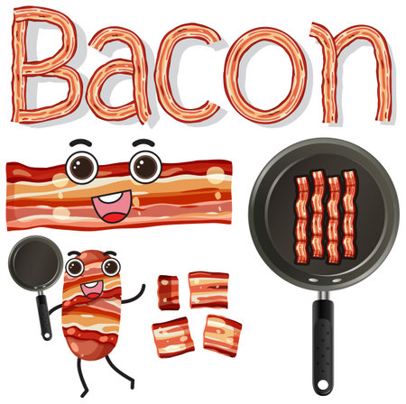 mix set of grilled bacon illustrationのイラスト素材