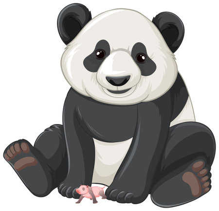Adult panda with newborn panda illustrationのイラスト素材
