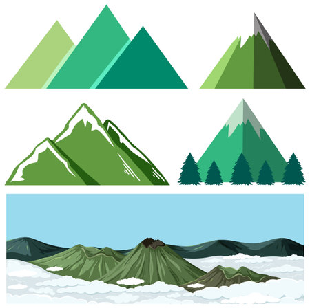 Set of mountains in different style icon illustrationのイラスト素材