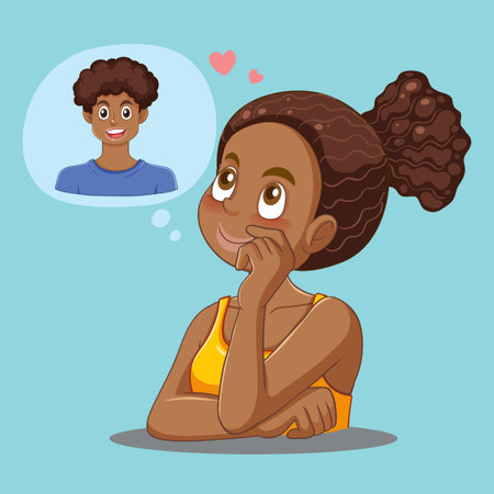 Teen Girl Thinking of Her Boyfriend illustrationのイラスト素材