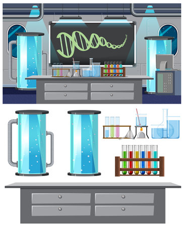Set of space element and background illustrationのイラスト素材