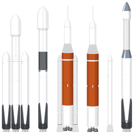 Set of rockets and launch vehicles illustrationのイラスト素材