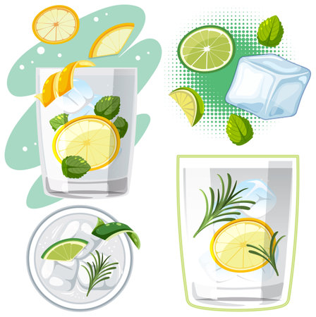 Set of  Mojito cocktail illustrationのイラスト素材