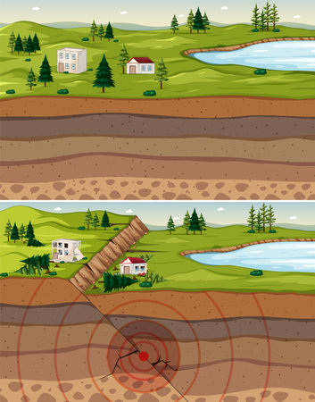 Earthquake Due to Interaction of Tectonic Plates illustrationのイラスト素材