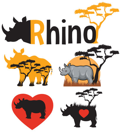 Set of rhinoceros animal icon illustrationのイラスト素材
