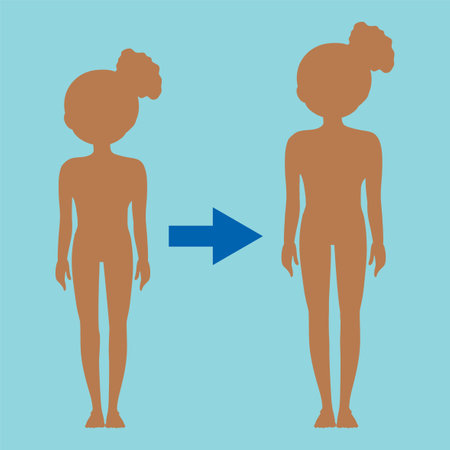 Puberty girl body height comparison illustrationのイラスト素材