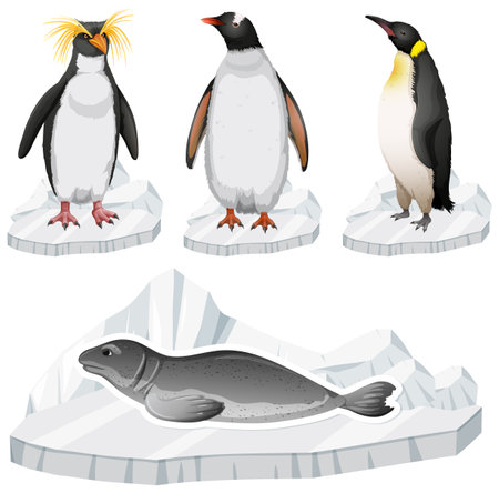 Cute Penguin Icons Set illustrationのイラスト素材