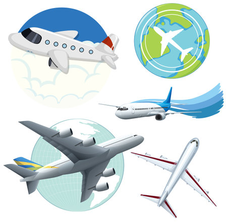 Set of different planes illustrationのイラスト素材