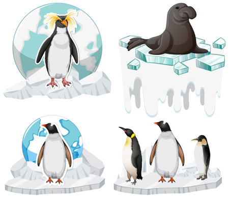 Cute Penguin Icons Set illustrationのイラスト素材