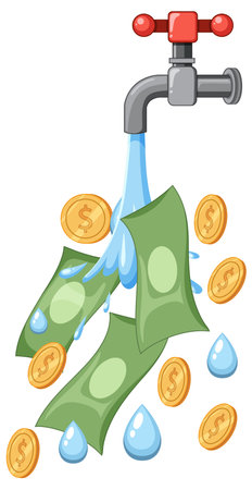 Water and money flowing from water tap illustrationのイラスト素材
