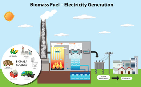 Biomass Fuel Electricity Generation Diagram illustrationのイラスト素材