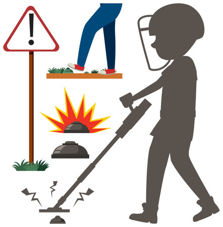 Minefield and danger mine zone sign set illustrationのイラスト素材