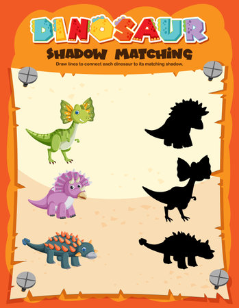 Dinosaur Shadow Matching Game Template illustrationのイラスト素材