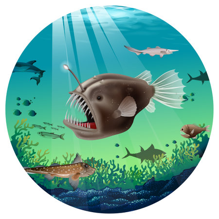 Deep-sea Anglerfish in the Sea illustrationのイラスト素材