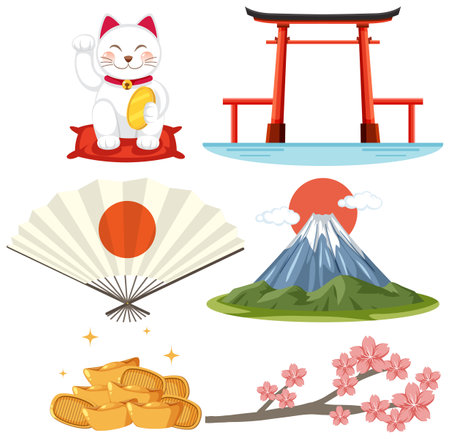Set of Japanese symbol illustrationのイラスト素材
