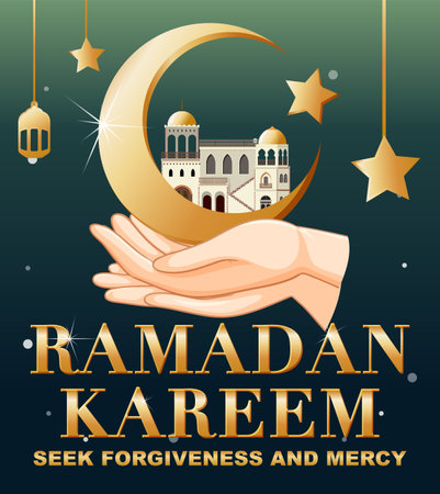 Ramadan Kareem Poster with Traditional Islamic Elements illustrationのイラスト素材